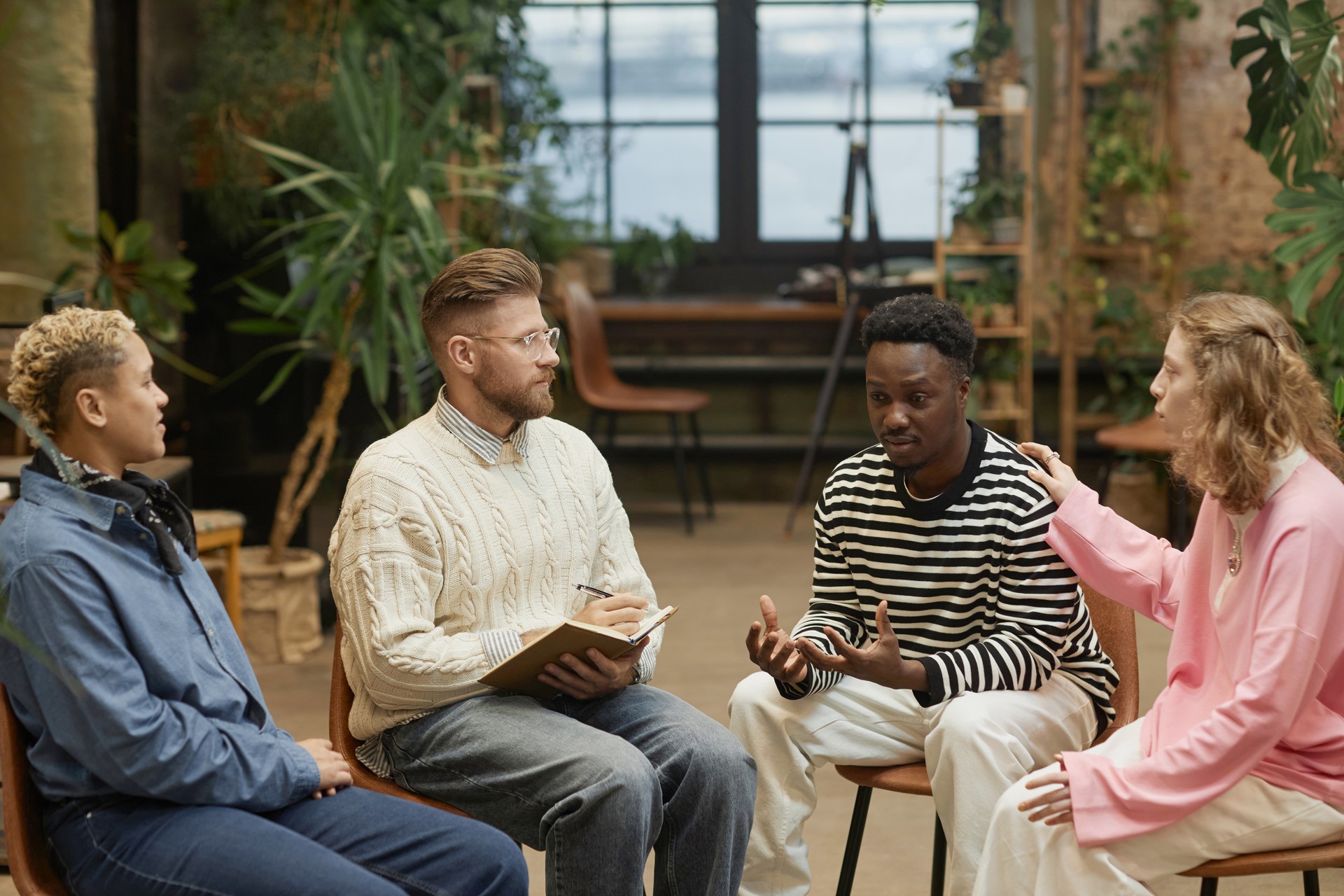 Diverse group of people in therapy